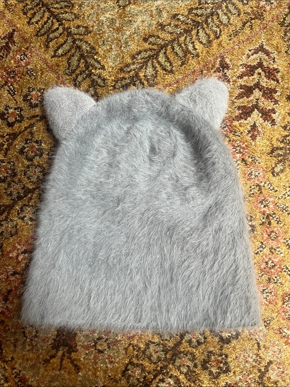 Fuzzy gray cat ears beanie hat